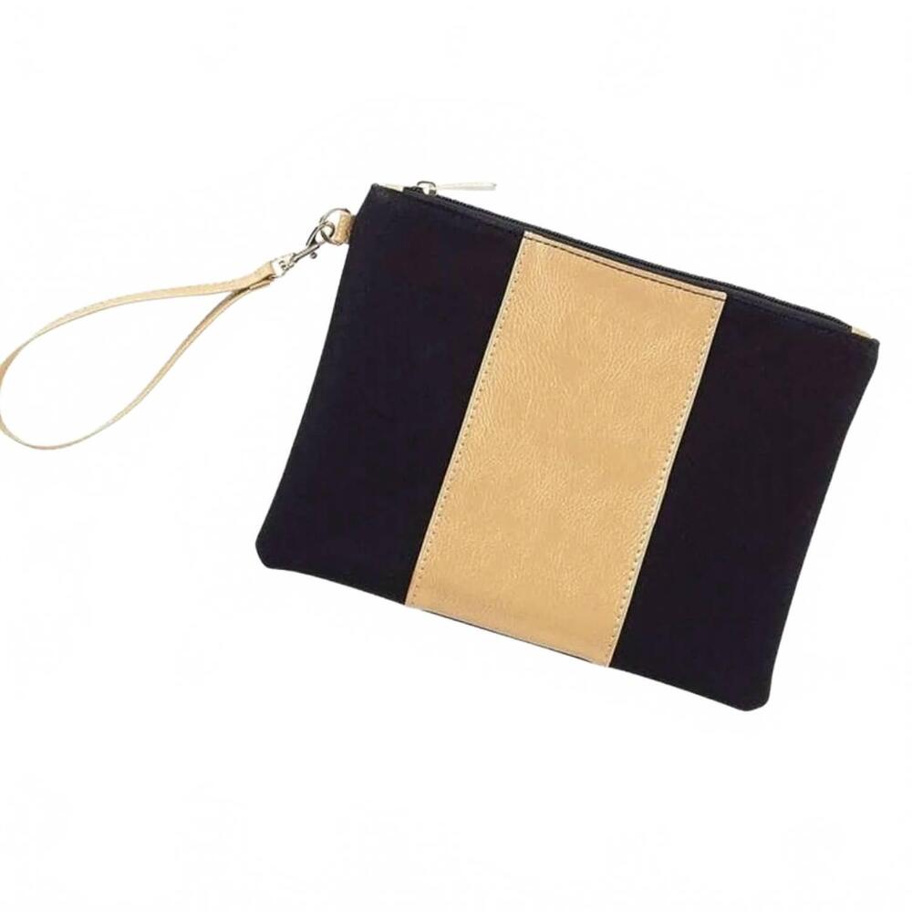 NEW VIV & LOU cabana wristlet clutch in black metallic gold